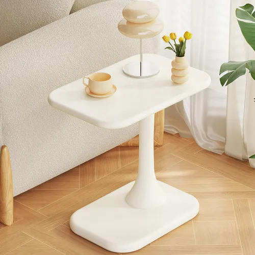 Vista 9 de Guyii Mesa auxiliar blanca pequeña para sofá, mesa curvada para sala de estar, dormitorio