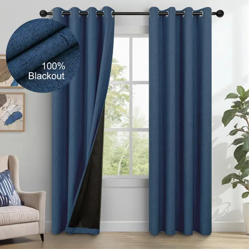 Vista 18 de Cortinas negras de color azul claro de 63 pulgadas de largo para dormitorio, sala de estar, oscurecimiento, 2 paneles con ojales, agujeros costeros