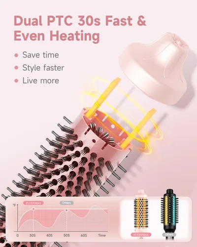 Vista 3 de Cepillo térmico redondo térmico de 1.5 pulgadas para cabello largo y seco, alisador con 3 ajustes de temperatura, cepillos de soplado para rizar