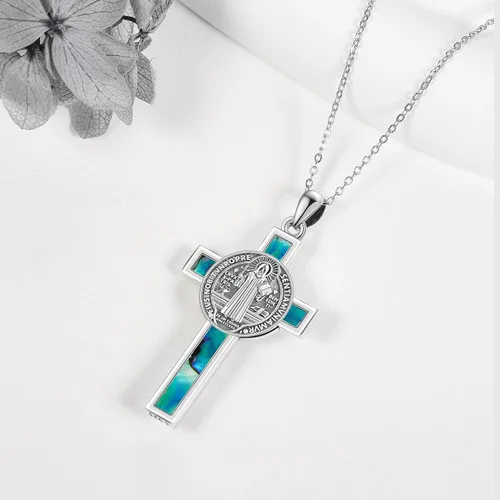 Vista 4 de Collar de Santa MuerteSan Miguel para hombres y mujeres, plata de ley 925, collar con colgante de Santa Muerte, amuleto de guerrero, regalo