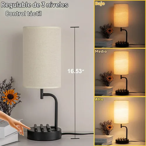 Vista 2 de Lámpara de mesa USB con control táctil Dreamholder, lámpara de noche mejorada de 3 vías regulable con puertos de carga USB C & A y tomacorriente AC