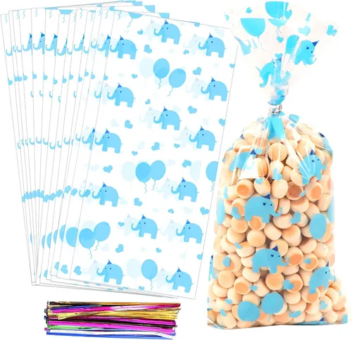 Vista 13 de 100 bolsas de regalo con estampado de estrellas de 3 x 5 pulgadas, bolsas de regalo de celofán, bolsas de regalo de celofán, bolsas de regalo