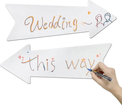 Vista 6 de Letreros de flecha en blanco con estacas, paquete de 15 letreros direccionales de boda de 17 x 6 pulgadas con estacas, letrero de flecha de esta