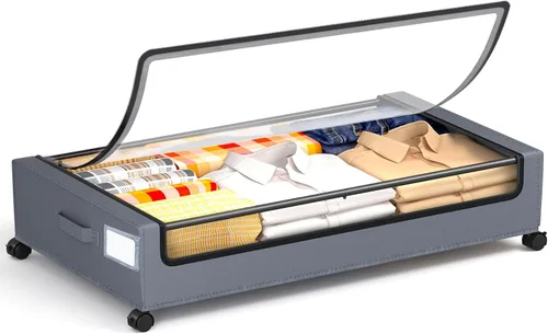 Vista 9 de Almacenamiento debajo de la cama, almacenamiento debajo de la cama con ruedas, almacenamiento debajo de la cama para ropa, mantas, zapatos... Negro