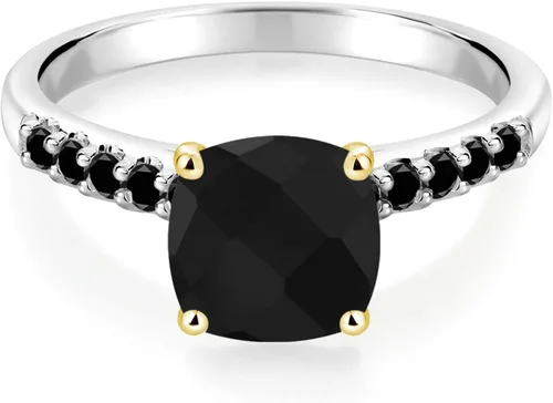 Vista 2 de Gem Stone King Anillo de oro blanco de 10 quilates con forma de tablero de ajedrez de 244 quilates con forma de ónix negro y diamantes negros