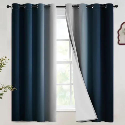 Vista 153 de SimpleHome Cortinas Ombre de negro a gris y blanco para sala de estar, 42