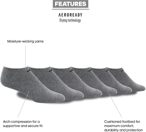 Vista 2 de adidas Calcetines deportivos acolchados para hombre, paquete de 6, no visibles, para hombre