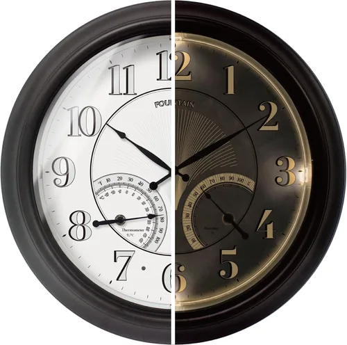 Vista 8 de Reloj iluminado para interiores y exteriores de 18 pulgadas con sensor inteligente y luz nocturna, impermeable, reloj de pared grande con termómetro