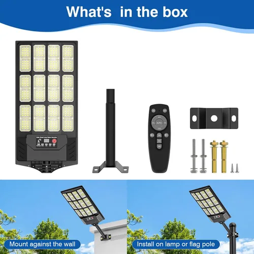 Vista 8 de Farolas solares impermeables para exteriores, 48000 lúmenes, luz de inundación gran angular de 320°, luz LED de estacionamiento solar con sensor