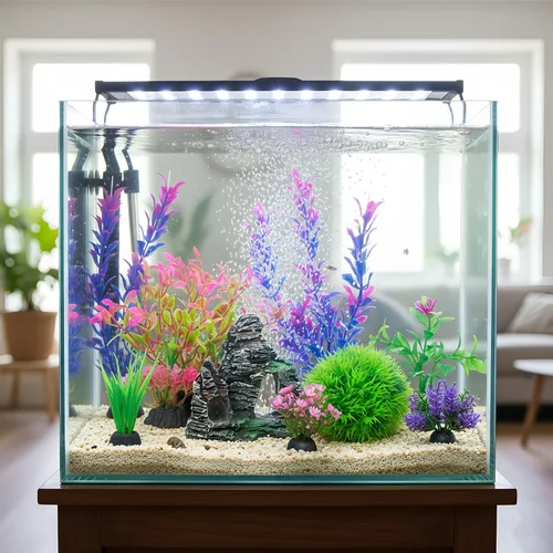 Vista 6 de Ameliade Plantas Artificiales de Plástico para Acuario Decoraciones y Conjunto de Decoración de Cueva de Roca Accesorios para Pecera de Pez Dorado