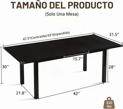 Vista 2 de Einhomn - Mesa de comedor moderna y extensible para 4-6 personas, mesa de cocina estilo granja de 63", mesas rectangulares para comedor, cocina