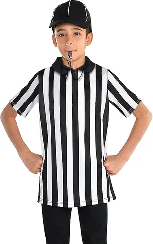 Vista 7 de Thapower Camiseta de árbitro para niños, jóvenes, rayas blancas y negras, camiseta de árbitro Kids Youth Black and White Stripe Boy Girls Toddler
