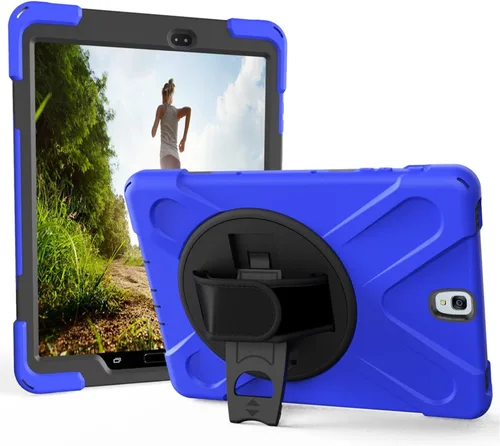 Vista 12 de Funda para Samsung Galaxy Tab S3 9.7 pulgadas SM-T820/SM-T825, 360 grados giratorio Kickstand mano correa de hombro resistente a prueba de golpes