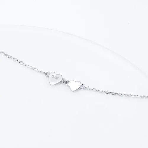 Vista 5 de DAOCHONG Gargantilla de plata esterlina S925 con diseño de corazón de doble amor para siempre, 16+2 pulgadas, Plata esterlina