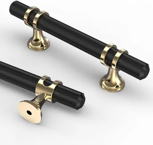 Vista 49 de Asidrama - Paquete de 10 manijas para gabinete de cocina de 3 pulgadas (76mm) de color negro mate y bronce champán, tiradores para gabinete