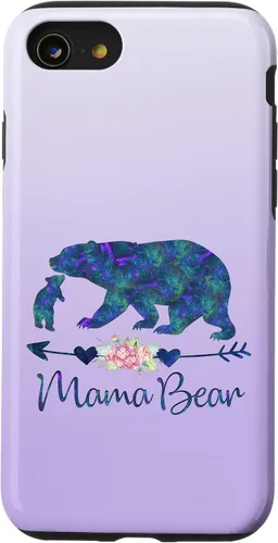 Vista 18 de Teal Blue Purple Floral Mama Bear and One Cub Silver Purple Case for iPhone 17