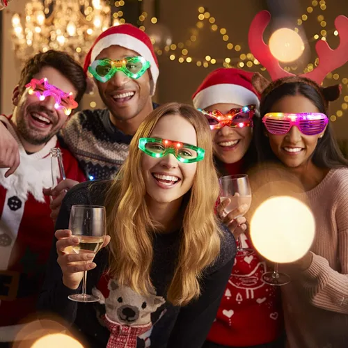 Vista 4 de 21 lentes LED de 7 formas, 6 luces LED que brillan en la oscuridad, suministros de fiesta para niños y adultos, obturador, corazón, estrella