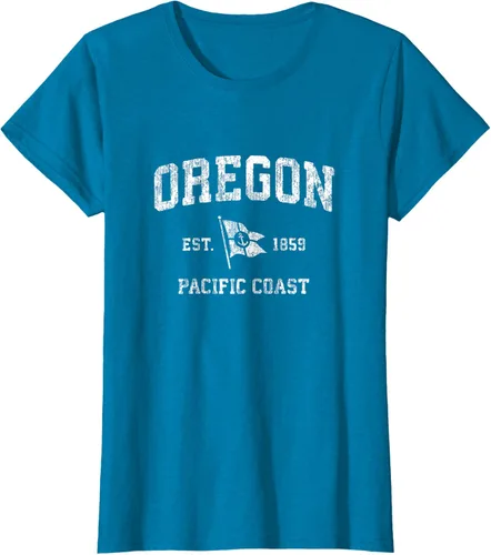 Vista 94 de Oregon Vintage barco ancla bandera diseño de West Coast Retro Tee, hombre S, Arándano