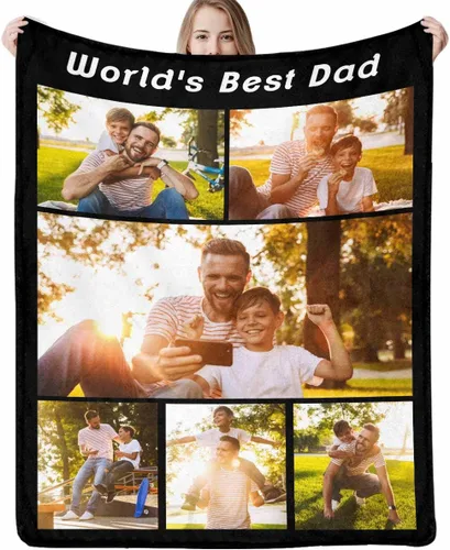 Vista 32 de Artsadd Manta personalizada con foto, mantas personalizadas para papá y abuelo, regalos del Día del Padre, manta conmemorativa para la familia