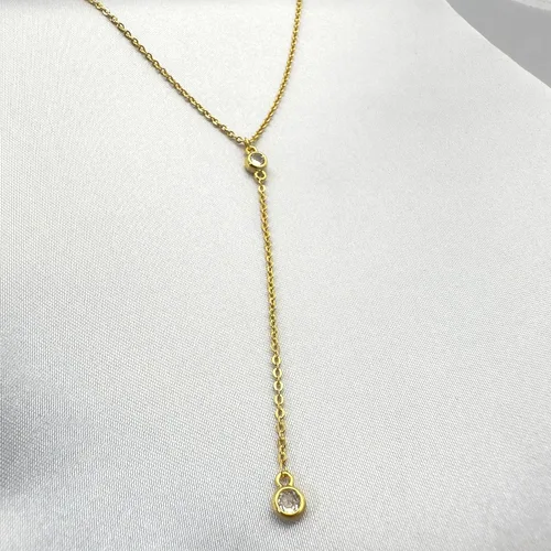 Vista 2 de Lariat Necklace for Women, Handmade 18K Gold Plated Dainty Drop Y Chain Necklace Jewelry for Women Girl Gifts with Simulated Diamond16" to 18