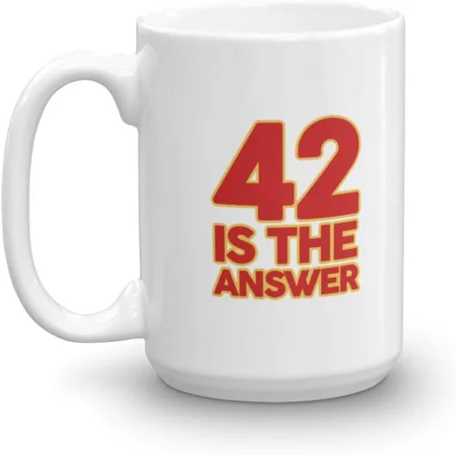 Vista 9 de Taza con texto en inglés "42 is the answer Dont Panic Hitchhikers Guide to the Galaxy", 11onza, Blanco