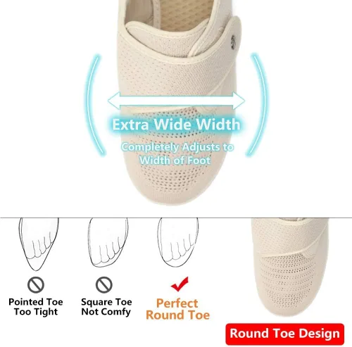 Vista 3 de Women's Diabetic Elderly Shoes Mesh Breathable Walking Sneakers Lightweight Adjustable Easy On and Off Strap Summer Slippers for Swollen Feet