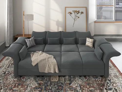 Vista 12 de LLappuil Sofá seccional beige con almacenamiento, sofás modulares de pana para sala de estar con apoyabrazos ajustables, cojines de felpa gruesos, 6