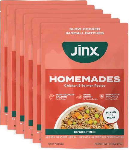 Vista 21 de Jinx Comida Húmeda para Perros Sin Granos de Res y Pollo, Comida o Mezcla en Complementos para Comida Seca, Hecha con Pollo Real, Caldo de Hueso