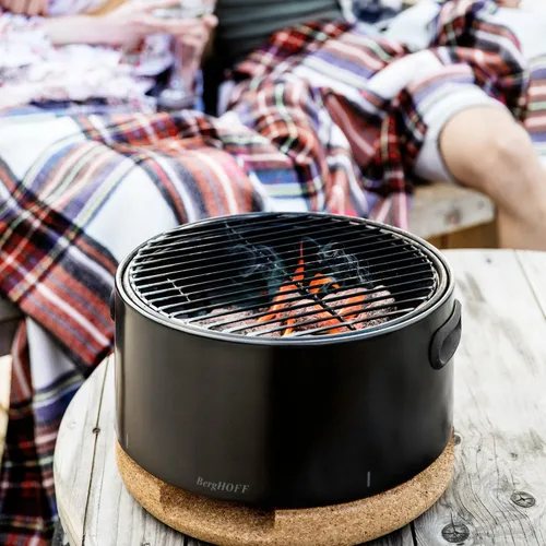 Vista 5 de BergHOFF LEO - Parrilla portátil para barbacoa de mesa con base resistente al calor, correa fácil de transportar y asas desmontables, elementos Negro