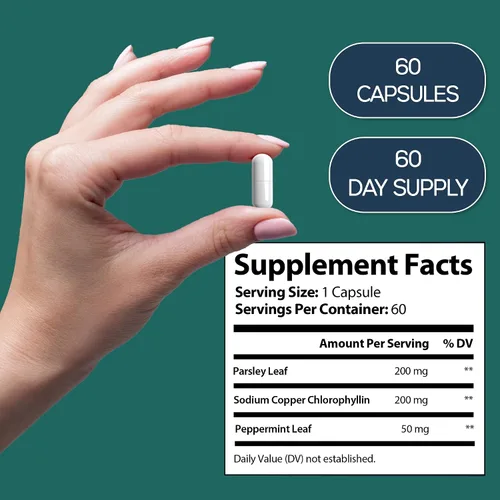 Vista 5 de Cápsulas de clorofila de 450 mg, píldoras naturales de clorofila para mujeres y hombres - Suplemento de clorofila altamente biodisponible - 120