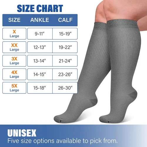 Vista 6 de CHARMKING 3 pares de calcetines de compresión de talla grande para mujeres y hombres, pantorrilla extra ancha de 20-30 mmHg, el mejor apoyo
