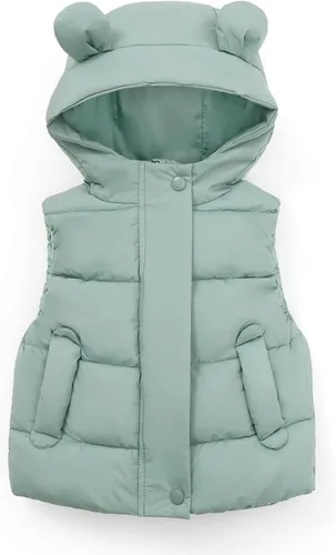 Vista 2 de Chaleco de plumón para bebés y niñas, lindo abrigo de algodón con capucha con orejas de oso para invierno, chaleco cálido para niños
