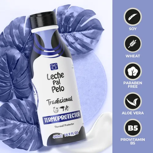 Vista 3 de Leche Pal Pelo Protector térmico para el cabello sin tratamiento con soja natural, trigo y aloe vera, 14.9 onzas.