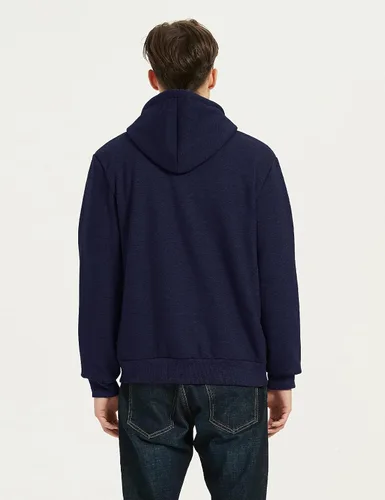 Vista 4 de Flygo Chaqueta con capucha Sherpa para hombre, forro polar, con cremallera, cálida, sudadera con capucha para invierno