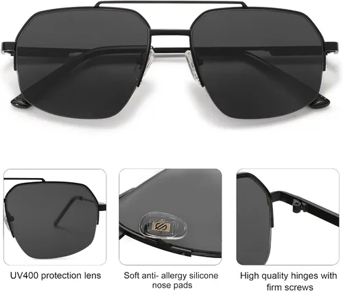 Vista 13 de SOJOS Trendy Aviator Sunglasses Mens Womens Retro Double Bridge Metal Frame Semi-Rimless Shades SJ1191