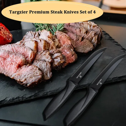 Vista 7 de Juego de 4 cuchillos para bistec, cuchillo premium para bistec, juego de cuchillos para bistec de acero inoxidable, cuchillo para bistec dentado