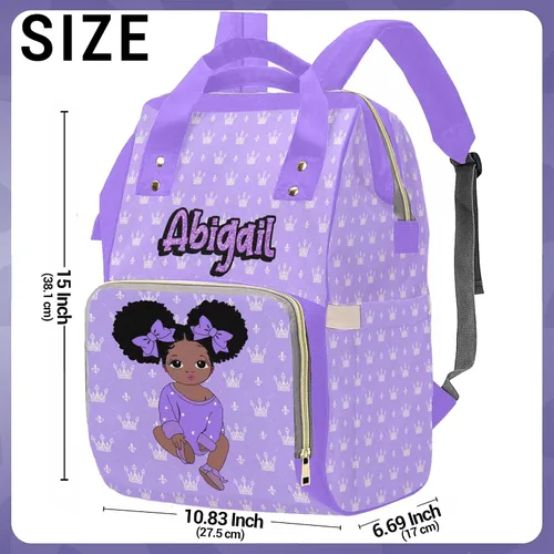Vista 4 de Newcos Bolsa de pañales personalizada con estampado de corona con nombre personalizado de África negra para mujer, bolsa de pañales de viaje casual