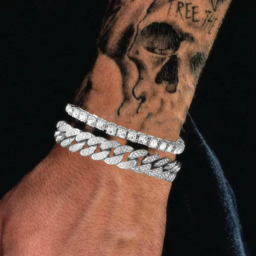 Vista 2 de HH BLING EMPIRE Pulseras de oro y plata de 14 quilates con diamantes y pulsera de eslabones cubanos para hombres y mujeres, joyería de hip hop