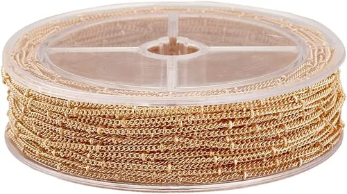Vista 6 de Cadenas de latón de bronce antiguo de 49 pies con eslabones trenzados, cable soldado con cuentas cruzadas de satélite con carrete de 0.079 x 0.059
