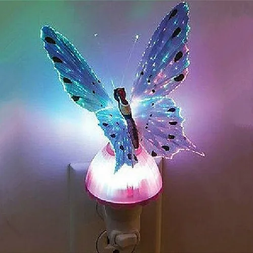 Vista 12 de Luz nocturna para niños, enchufe de mariposa de fibra óptica, cambio de color, luz nocturna, lámpara de decoración de juguete de regalo (azul + rosa)