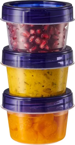 Vista 8 de PLASTICPRO Paquete de 6 Recipientes de Almacenamiento de Alimentos con Tapa Giratoria con Tapa Azul Atornillable - Recipientes Reutilizables de 4 oz