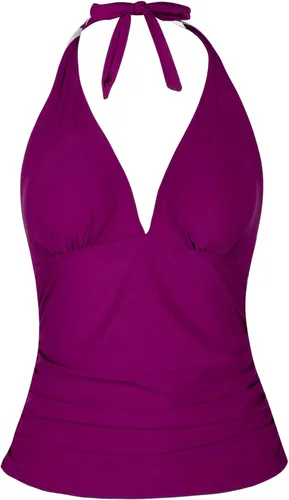 Vista 2 de Hilor - Parte superior de tankini para natación, con cuello profundo en V y halter, drapeado, para mujer Amaranto
