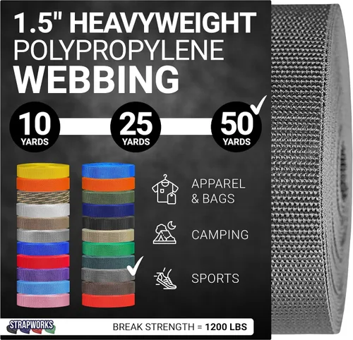Vista 49 de Strapworks Heavyweight Polypropylene Webbing - Heavy Duty Poly Strapping for Outdoor DIY Gear Repair, 1.5 Inches