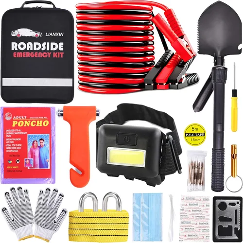 Vista 11 de LIANXIN Kit de Emergencia para Automóvil en Carretera - Kit de Seguridad para Automóvil Kit de Emergencia para Automóvil con Cables Puente Kit