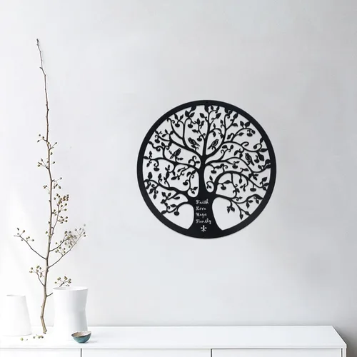 Vista 7 de ESTART Adorno de pared de 28 cm con diseño de árbol de la vida, escultura colgante de metal, placa familiar, decorativa para balcón, porche