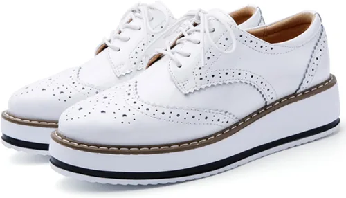 Vista 2 de DADAWEN - Zapatos con cintas tipo Oxford, con plataforma, para mujer, punta cuadrada