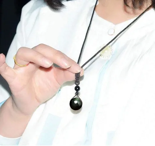 Vista 8 de Obsidian Necklace, Rainbow Obsidian Necklace Men Women Couple Black Pendant Necklaces Real Raw Natural Stone Talisman Obsidiana Negra Original