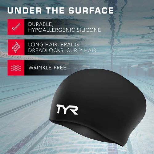 Vista 3 de Gorro de natación TYR, de silicona, ideal para pelo largo, no se arruga
