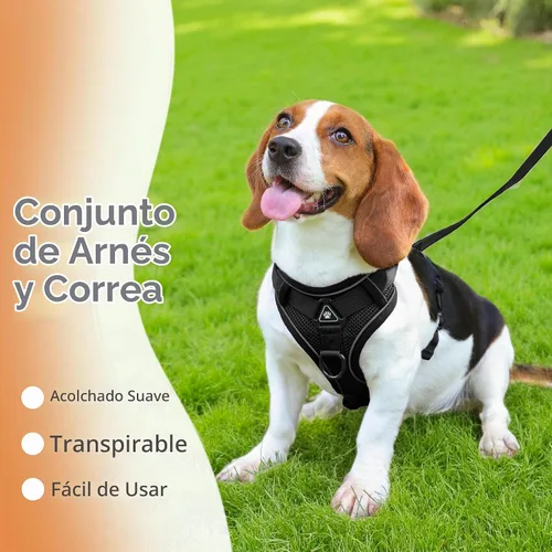 Vista 2 de Arnés para perro Jolifield sin tirones con juego de correa para perros pequeños, arnés de chaleco para gatos con clip frontal ajustable reflectante