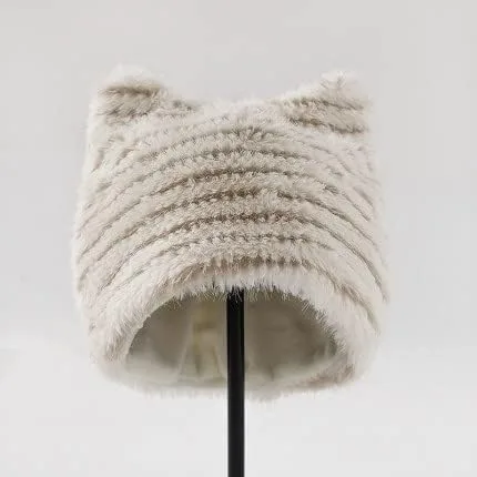 Vista 2 de Gorro de gato con orejas para mujer, gorros holgados para mujer, accesorios grunge, sombreros de ganchillo